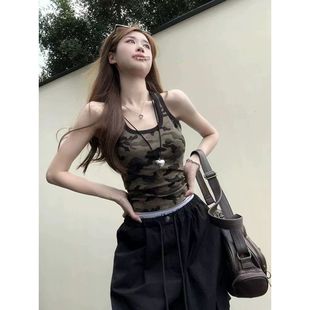 設(shè)計(jì)感修身 迷彩吊帶背心女夏季 內(nèi)搭美背甜辣外穿上衣 辣妹短款 美式
