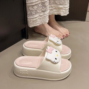 嗲里嗲氣可愛小萌神凱蒂貓拖鞋 女夏外穿厚底防滑輕便可濕水涼拖鞋
