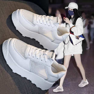 薄款 女夏季 網鞋 2023春新款 新品 透氣網面休閑增高鞋 厚底松糕小白鞋