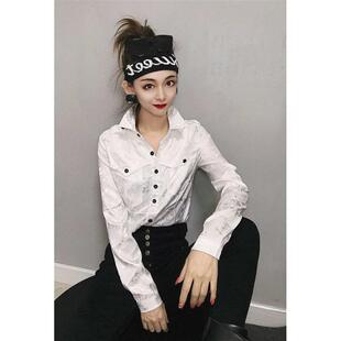 時尚 百搭氣質打底襯衫 白色襯衫 彩色通勤小衫 潮 女長袖 港味春秋新款