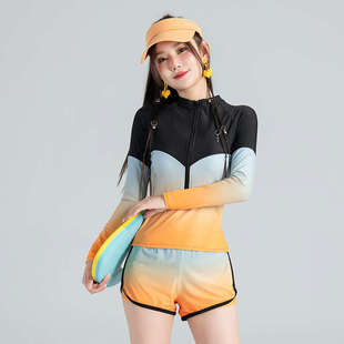 潛水服女分體顯瘦長袖 沖浪服水母衣保守運動韓國溫泉防曬游泳衣