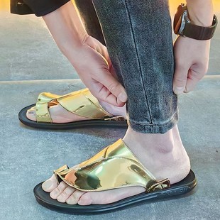 男海邊沙灘軟底涼鞋 休閑o拖鞋 夾趾人字拖室內(nèi)外皮涼 新款 2024夏季