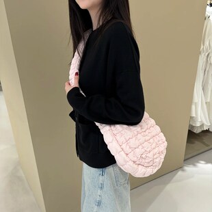 褶皺云朵腋下包包女淡粉色休閑可愛甜美風單肩包T大容量通勤斜挎