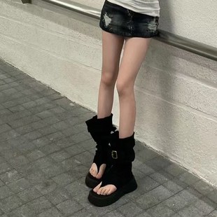小個子軟底夾趾涼鞋 新款 外穿增高堆堆短 管涼靴女202o5夏季 厚底褲