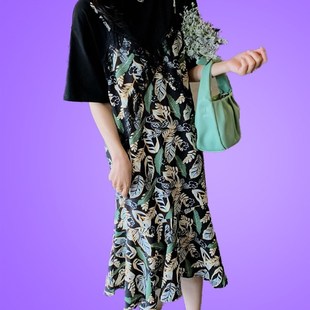 m新款 2020夏裝 裙子女胖mm碎花裙假兩件顯瘦t恤雪紡連衣裙 女裝 大碼