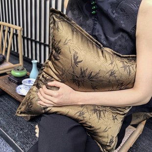 福笙 抱枕靠墊竹子綢緞輕奢沙發(fā)靠枕腰枕汽車枕竹影系列 新中式