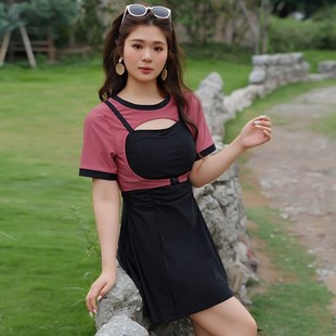遮肚顯J瘦學(xué)生少女泳裝 分體裙式 度假泡溫 保守2024新款 泳衣女大碼