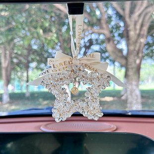新款 汽車掛件水晶五角星吊墜掛件車用后視鏡掛飾掛墜車載內飾掛件