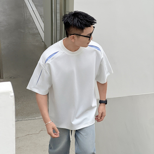 基礎百搭T恤短袖 22號穿搭 夏季 條紋解構拼接設計款 男 江南闊少