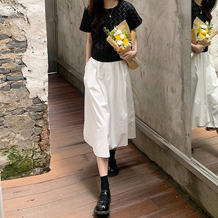 遮肉a字裙高腰顯瘦純棉口袋小白裙 裙女學生中長款 山本風日式 工裝