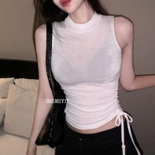 51STUDIO自制PK186氛圍感甜辣風 t恤小上衣 純欲絕美抽繩露腰無袖