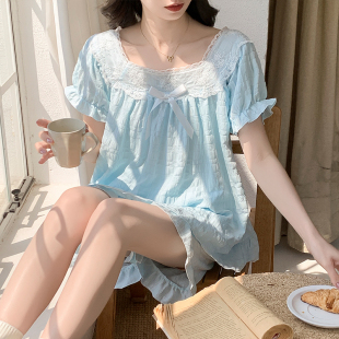 甜美蕾絲花邊公主風(fēng)家居服套裝 睡衣女夏季 2025年新款 短褲 純棉短袖