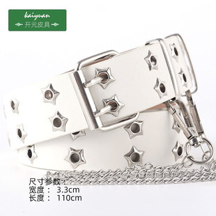 百搭牛仔褲 潮時(shí)尚 袋學(xué)生朋克風(fēng)鏈條皮帶 飾女腰帶韓版 雙排扣多孔裝