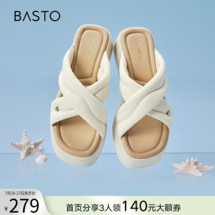 休閑舒適厚底增高女外穿露趾拖鞋 時尚 UDY02BT4 新款 百思圖夏季