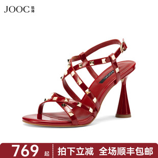 星芒朋克 時尚 JOOC玖詩交叉鉚釘鞋 新款 休閑淺口涼鞋 女2025夏季