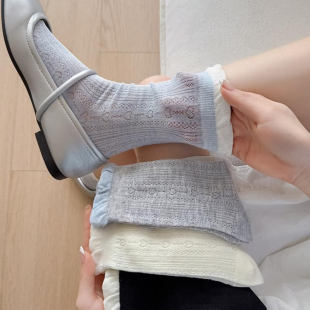 芭蕾風泡泡口花邊堆堆襪子愛心鏤空春夏薄款 miu系少女學生中筒襪