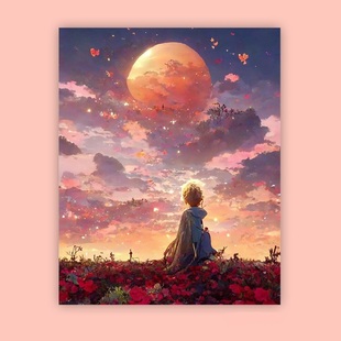 小王子與玫瑰花數字油畫diy 涂填充色卡通動漫手工手繪油彩畫丙烯