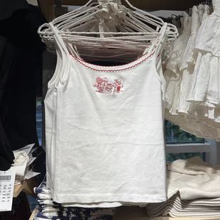 甜辣短款 百搭美式 花邊背心 顯瘦修身 BM官網女孩刺繡純棉吊帶女新款