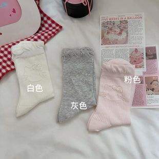 夏季 網眼透氣襪子女學生純色中筒襪可愛kt 女花邊學生百搭薄款