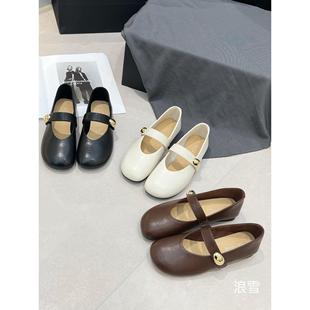 晚晚風百搭配裙子一腳蹬淺口單鞋 新款 6106復古瑪麗珍鞋 浪雪175