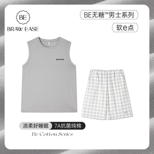 背心短褲 家居服套裝 2025新款 BE純棉睡衣男士 夏款 無袖 夏天男款 夏季