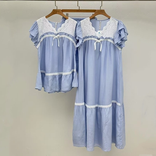 睡衣套裝 短褲 睡裙女 純色甜美蕾絲花邊V領(lǐng)短袖 LUNALUZ韓國2025夏季