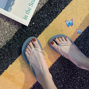 人字拖鞋 透明夾腳趾平底海邊沙灘涼拖ins潮 女夏防滑外穿網紅新款