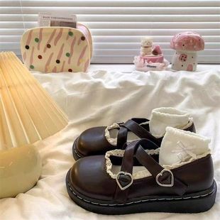 配裙子軟妹單鞋 大碼 法式 女春新款 花邊交叉設計圓頭日系jk小皮鞋