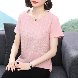 短袖 中老年半袖 t恤女 減齡洋氣繡花小衫 純棉上衣 2025新款 媽媽夏裝