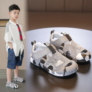 2025夏季 男孩沙灘鞋 新款 真皮包頭涼鞋 小童寶寶軟底兒童鞋 男童涼鞋