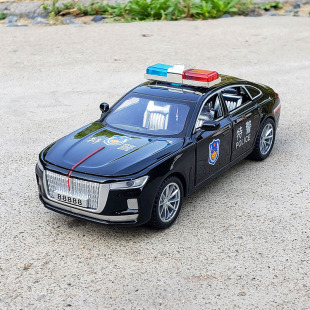 紅旗H9六開門合金警車汽車模型仿真110公安警察車男孩玩具金屬車
