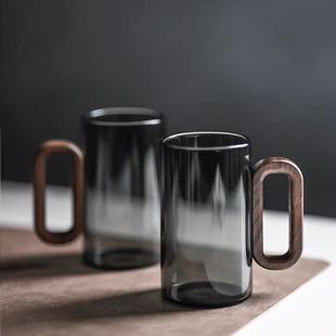 單層耐熱玻璃喝水 家用木把大容量綠茶泡茶杯 新款 高硼硅玻璃杯