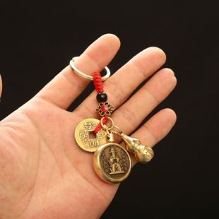 純黃銅復古法手工匠作舊典藏藝術五臺山五爺轉轉鑰匙吊墜生肖葫蘆