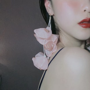 不晚手作雪紡花花耳環多層花瓣無耳洞耳夾女夸張度假風超仙女輕紗