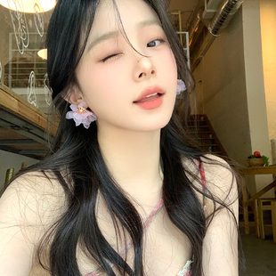 超仙甜美粉紫色花瓣耳環女小眾設計高級感耳釘海邊度假風花朵耳飾