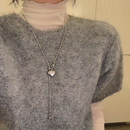 韓系銀色愛心抽拉流蘇毛衣鏈簡約精致項鏈女小眾設計感頸鏈鎖骨鏈