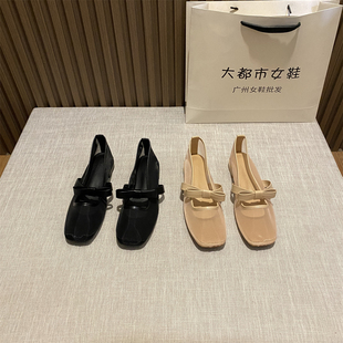 一腳蹬女鞋 2025年春夏季 蝴蝶結平底百搭方頭淺口單鞋 韓版 網紗涼鞋