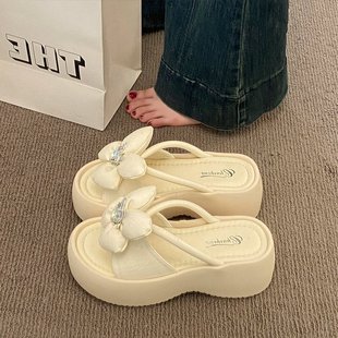 配裙子法式 女夏外穿2025新款 仙女風花朵 松糕厚底增高拖鞋 網紅爆款