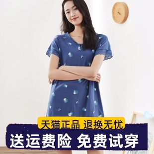 蕾絲可外穿頂呱呱睡衣中長裙 寬松大碼 頂瓜瓜睡裙女夏純棉薄款 短袖
