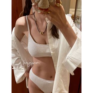 Vanliga日韓新款 純欲風少女純色分體泳衣女比基尼ins風度假bikini