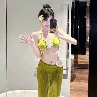 絕美高級感2025新款 泳衣女分體比基尼三件套性感純欲度假海邊泳裝