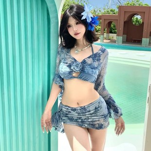 ins風(fēng)超仙絕美分體裙式 比基尼四件套游泳衣女性感辣妹小胸泡溫泉