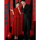新中式 敬酒服兩件套新娘酒紅色訂婚喜嫁禮服裙結(jié)婚小個(gè)子孕婦可穿