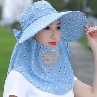 防曬帽子女新款 帽遮臉太陽帽面罩涼帽防紫外線采茶騎車遮陽帽 夏季
