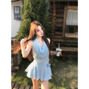 掛脖裙子 假兩件性感純欲蕾絲連衣裙女夏季 Mejiu蜜九 海浪蒼蒼