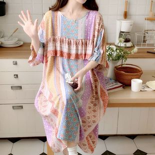涼感學生可外穿家居服睡衣綿綢花邊裙 睡裙女夏季 防凸點特大碼 短袖