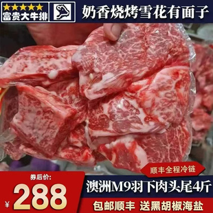 4斤澳洲谷飼和牛m9羽下肉烤肉片頭尾雪花霜降原切清真燒烤 包郵