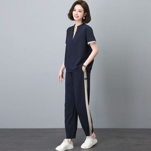 媽媽夏裝 短袖 運(yùn)動(dòng)套裝 春裝 t恤上衣洋氣兩 2025新款 專柜中老年女裝