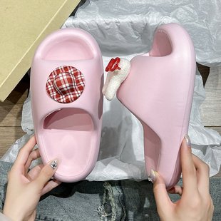 卡通一字拖輕便防滑eva拖鞋 時尚 女夏季 可愛眼鏡兔兔厚底涼拖鞋