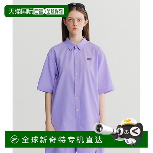 韓國直郵OIOI貼花泡泡紗襯衫 休閑潮流百搭柔軟舒適 _淺紫色正品
